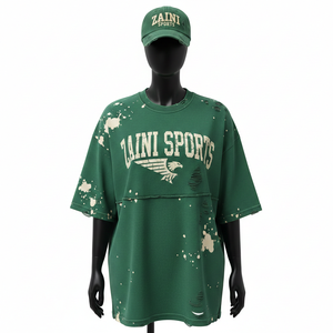 Camiseta Oversize para Mujer, Premium, 240 GSM, Algodón Jersey, Lavado Vintage, Diseño con Paneles en Tono Verde, Logotipo Personalizado, Camiseta de Algodón para Mujer - Product Image 6