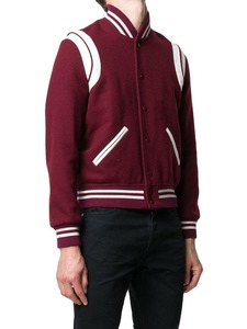 OEM broderie personnalisée logo Patchwork Varsity Jacket rouge décontracté laine Baseball Teddy Letterman vestes pour homme - Product Image 5