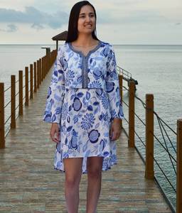 Vestido corto estampado para mujer, longitud Mini, hecho a mano, para vacaciones - Product Image 2