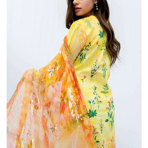 Costume 3 pièces pour femmes, vêtement de créateur de mode, pelouse du Pakistan et de l'inde, robes de pelouse non cousues Eid shalwar, 2023 - Product Image 2