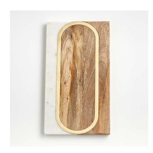 Haute qualité dernière conception marbre fromage planche à découper conception personnalisée à la main marbre et bois laiton incrustation fromage planche à découper - Product Image 1