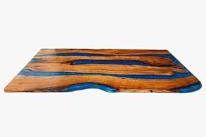 Table à manger rectangulaire moderne en résine époxy artisanale de luxe pour salon, plateau en bois d'acacia, imperméable, cadeau de mariage, personnalisable - Product Image 3