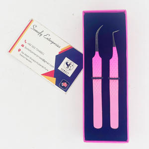 Venta al por mayor de acero inoxidable sostenible de 90 grados pinzas de extensión de pestañas curvas logotipo personalizado instrumentos de belleza - Product Image 1