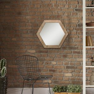 Espejo de pared colgante hexagonal decorativo de 24 "con marco de madera natural y soporte colgante adjunto, decoración de granja rústica - Product Image 6