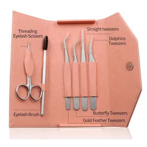 Juego de Pinzas para Extensión de Pestañas de Acero Inoxidable al por Mayor, Venta Caliente, Marca Privada, Color Plateado, con Tijeras y Cepillo - Product Image 1