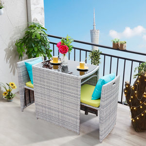 Luxury Three Piece Stainless Steel Outdoor Furniture Set Compact Space Saving Lounge Chairs Waterproof Cushion Garden <b>Coffee</b> Tab - Product Image 6
