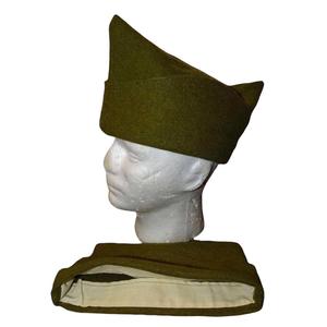 khaki wool Scottish Tam o' Shanter hat with a tartan patch and a pom-pom - Product Image 2