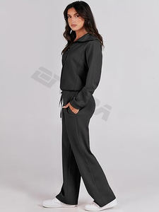 Ensemble 2 pièces pour femmes personnalisé vente en gros-Ensemble survêtement sweat-shirt et pantalon de survêtement - Product Image 3