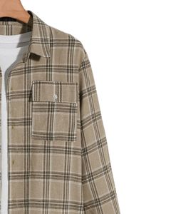 Chemise en flanelle à carreaux marron kaki pour homme, personnalisée par le fabricant, boutonnée, à manches longues, décontractée, à double poche poitrine, douce et confortable - Product Image 2