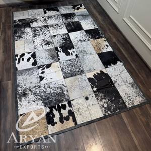 Tapis Patchwork en Cuir de Vachette Naturel Fait à la Main Tapis en Cuir Véritable Tapis Rustique Moderne pour la Décoration de Salon à la Maison 9x6 pi. - Product Image 1