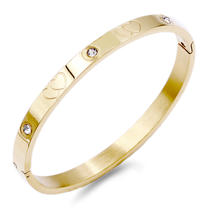 Bracciale alla Moda in Acciaio Inossidabile Placcato Oro, Larghezza 6mm, con Chiusura a Cerniera a Cuore - Product Image 1