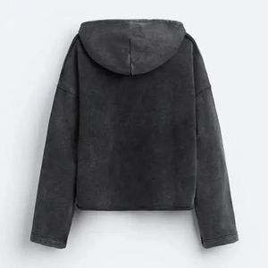 Sudadera con Capucha de Felpa Francesa Gruesa con Logotipo Personalizado, Estilo Urbano, Lavado Ácido, Hombros Caídos, Corte Inferior Deshilachado, Sudadera Corta - Product Image 4