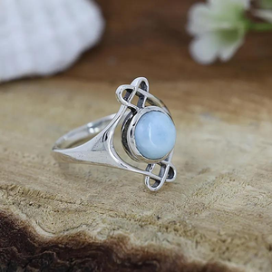 Anillo Único de Larimar Natural, Plata de Ley 925, Joyería Boho Hecha a Mano para Mujer, Regalo de Cumpleaños o Aniversario para Esposa - Product Image 3