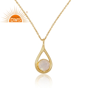 ดีไซน์เนอร์แบบหยดน้ำสีเหลืองชุบทองสเตอร์ลิงเงินมูนสโตนสร้อยคอจี้สร้อยคอสำหรับผู้หญิงคอลเลกชันคลาสสิก - Product Image 3