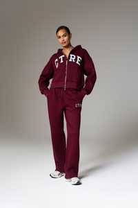 Haute demande bordeaux femmes recadrée fermeture éclair à capuche anti-rides et respirant sweats à capuche pour femme entraînement Gym sweat à capuche zippé - Product Image 2