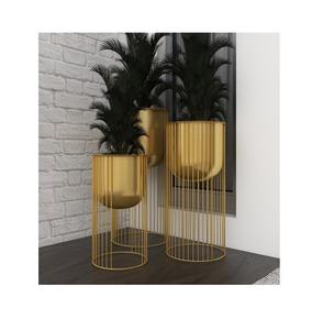 Juego de 2 macetas de diseño antiguo de cobre puro con soporte de metal dorado al mejor precio - Product Image 1