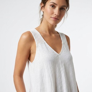 Vestido Midi Informal de Verano, Transpirable y Lavable, con Cuello en V, Tirantes Anchos de Piqué, Bolsillos, Cintura Natural, 100% Lino - Product Image 3