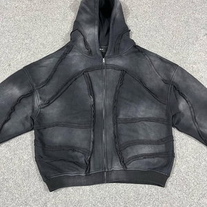 OEM personalizado de alta calidad Casual desgastado costura estructurada de gran tamaño lavado con ácido Vintage Zip up Hoodie - Product Image 1