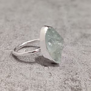 Joyería de piedra áspera de exportación, anillo de mujer, aguamarina Natural, piedra preciosa cruda, piedra natal de marzo, anillo de Plata de Ley 925 martillado - Product Image 1