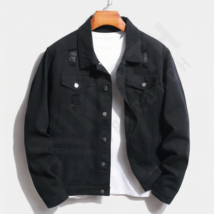 Chaqueta Vaquera de Alta Calidad para Hombre, Cuello Alto, Color Personalizado en la Parte Delantera, Diseño Estampado en Relieve, Lavada, para Otoño e Invierno - Product Image 1