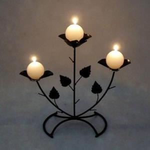 Bougeoir en métal en fer forgé avec design en forme d'arbre bougeoir en métal fini à poudre noire - Product Image 1