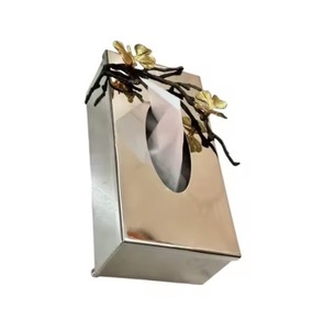 Boîte à mouchoirs en forme de rectangle de luxe faite à la main fleur attachée en métal avec support fini or Logo personnalisable pour revendeur - Product Image 4