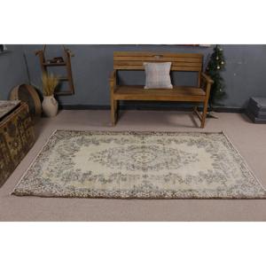 Vintage Area Rug 3.9x7.1 ft (118x217 cm), Turkish <b>Brown</b> Camouflage <b>Wool</b> Rug - Product Image 3