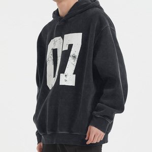 Men's <b>Hip</b> Hop Acid Wash Heavy Fleece Hoodies Custom Embroidery High Quality Polyester/Cotton Blend Vintage Distressed Winter - Product Image 4