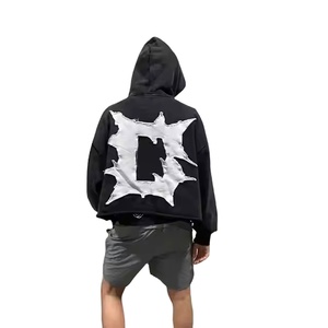 Sweat-shirts en molleton français de haute qualité sans cordons, 100 % coton, écologiques, respirants, délavés à l'acide, avec patch brodé personnalisé effet vieilli - Product Image 2