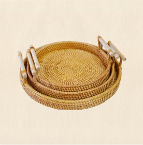 Plateau de service en rotin rond tissé à la main pour cuisine salon chambre décoration bijoux et fruits stockage maison objets décoratifs - Product Image 2