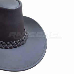 Black <b>Cowboy</b> <b>Hats</b> Braided Wide Brim Sun Protective Leather <b>Hat</b> Unisex Fashion Mens Leather <b>Hats</b> Wholesale - Product Image 2