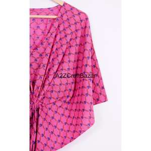 Bohemian Floral Block Print Eco-Friendly Cotton Washable V-neck Short <b>Sleeve</b> Breathable Midi <b>Dress</b> Women Handmade Flowy <b>Summer</b> - Product Image 3