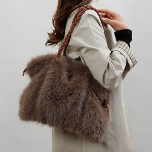 Bolso de Mano de Piel Sintética para Mujer, Bolso de Gran Capacidad para Compras, Bolso Tote de Pana y Sherpa para Invierno - Product Image 2