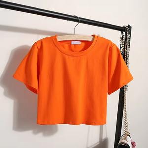 Camisas cortas lisas sólidas personalizadas de alta calidad 100% algodón transpirable verano moda Crop-top ropa informal de moda camisa corta para mujer - Product Image 1