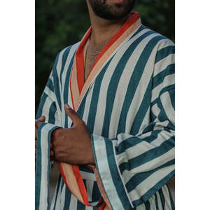 Men's Long Striped Reversible Kimono <b>Robe</b> Breathable Lightweight Cotton Boho Home Wear Pockets One Size for <b>Beach</b> Home - Product Image 4