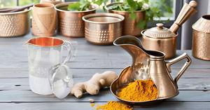 เหยือกน้ำสองชั้นแบบทันสมัยเหยือกทองแดงและโลหะมีฝาปิดอุปกรณ์เสริมสำหรับการบำบัดอายุรเวทแบบใช้แล้วทิ้งสำหรับการเดินทาง - Product Image 2