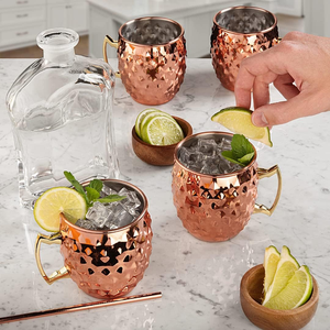 Custom <b>Insulated</b> Moscow Mule Water <b>Mug</b> Stainless Steel with Copper Hammered Drum Shaped Lid for Party or Home Use - Product Image 2