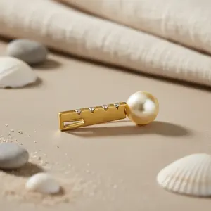 Bijoux classiques plaqués or pour femmes, collier avec pendentif en perle plaqué rhodium avec zircon en forme de lune pour fiançailles, cadeau de mariage - Product Image 1