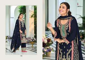 Costume élégant Salwar Kameez Palazzo en chinon lourd avec broderie complexe idéal pour les mariages et les occasions spéciales - Product Image 2