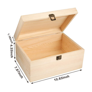 Unfinished Extra Large Hinged Lid Kids Tool Storage Box File Gift Box Wooden Box With Lock