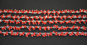 Beautiful 3mm Red Cluster Beaded <b>Rosary</b> Chain Silver Plated & Gold Plated Wire Wrapped Chain - Product Image 2