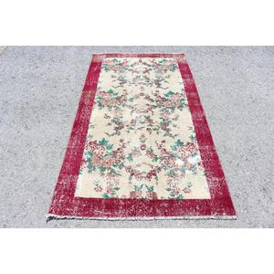 Tapis turc 3,6 x 6,7 pieds, tapis vintage à carreaux rouges en laine - Product Image 1