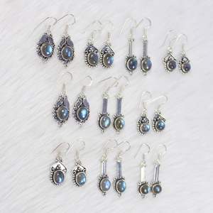 ต่างหูอัญมณีลาบราดอไรต์ธรรมชาติต่างหูแบบคอลเลตต์ต่างหูห้อยต่างหูชุบเงินเครื่องประดับสำหรับขายปลีก - Product Image 4