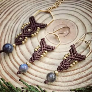 Boucles d'oreilles pendantes en macramé vintage à la mode, plaquées argent, fils multicolores, bijoux fins pour femmes, fête de mariage - Product Image 1