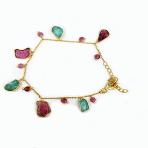 Everyday Wear <b>925</b> <b>Sterling</b> <b>Silver</b> Gold Plated Classic Women Wear Multi Color Rough Gemstone Chain <b>Bracelet</b> - Product Image 3