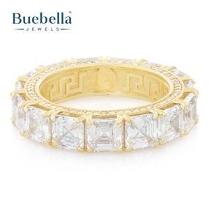 Original 925 Plata de Ley 18K chapado en oro Moissanite Princess-Cut Pave Setting Religioso Eternity Band Anillo delicado - Product Image 3