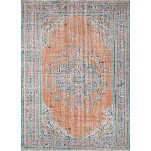 Alfombra de Lana Anudada a Mano Roja y Naranja Vintage, Alfombra Grande de Jaipur US Pae-2653 con Patrón de Medallón para Sala de Estar, Nueva para Uso Doméstico - Product Image 1