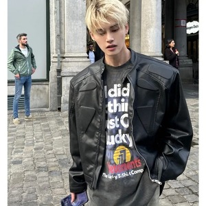 Veste de moto de niche pour printemps et automne, tenue de course en cuir de qualité supérieure, manches longues, vestes à col montant - Product Image 2