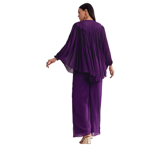 Purple Chinon Kaftan Kurta Palazzo vestito con Zardosi e filo di lavoro all'ingrosso donna abbigliamento etnico OEM fabbrica di abbigliamento personalizzato - Product Image 5