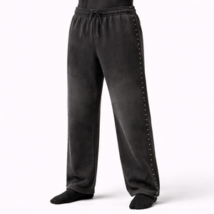 Ensemble de survêtement pour homme en molleton épais noir délavé, style vintage, avec sweat à capuche zippé et pantalon de jogging ample, personnalisable OEM - Product Image 5
